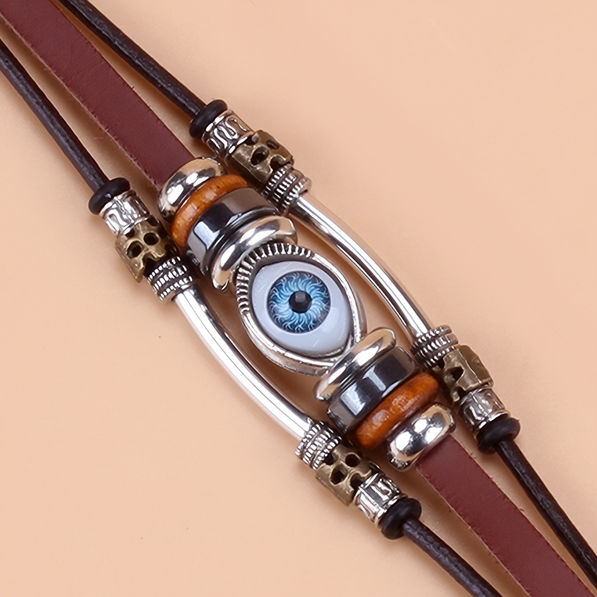 Eye Beaded Bracelet PU Leather Chain Punk Style Hand Jewelry